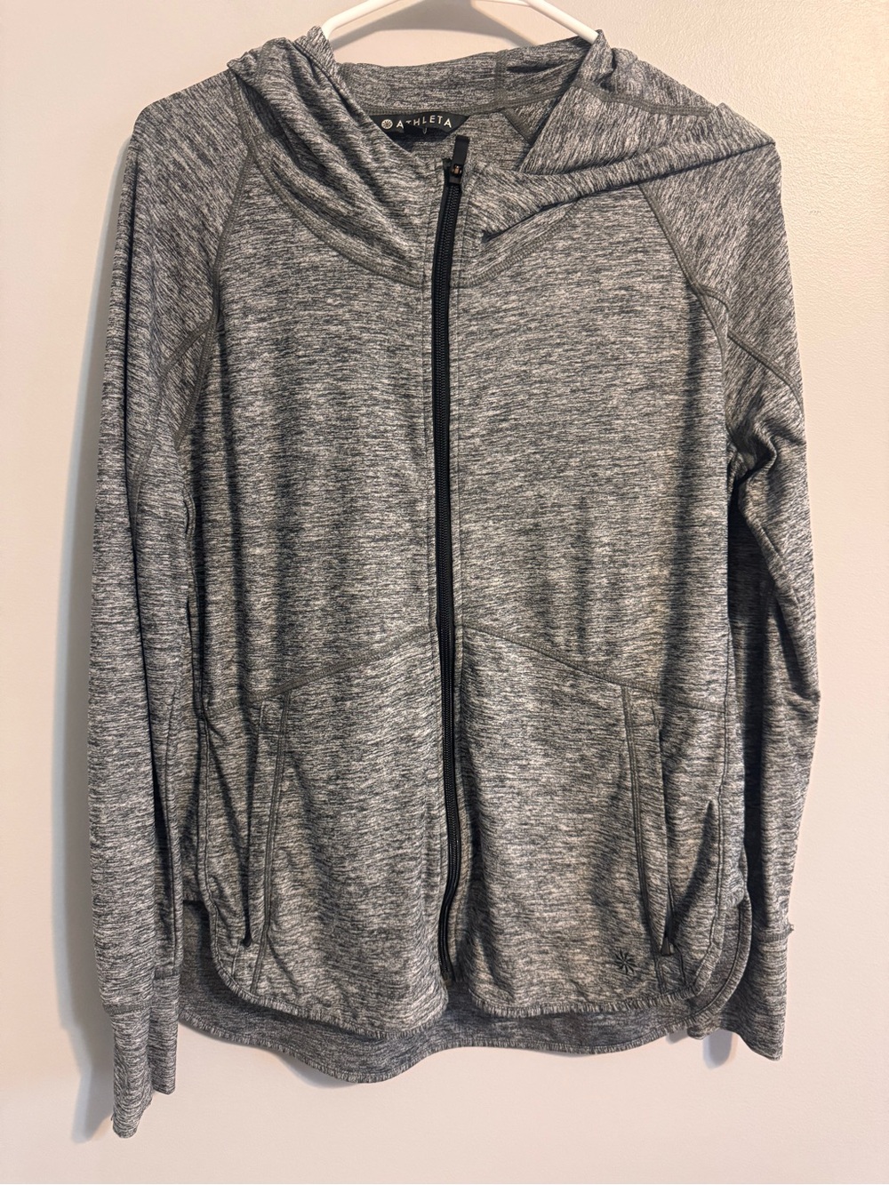 Athleta Women’s Large Petite Gray Heather Full Zip Hooded Jacket Activewear